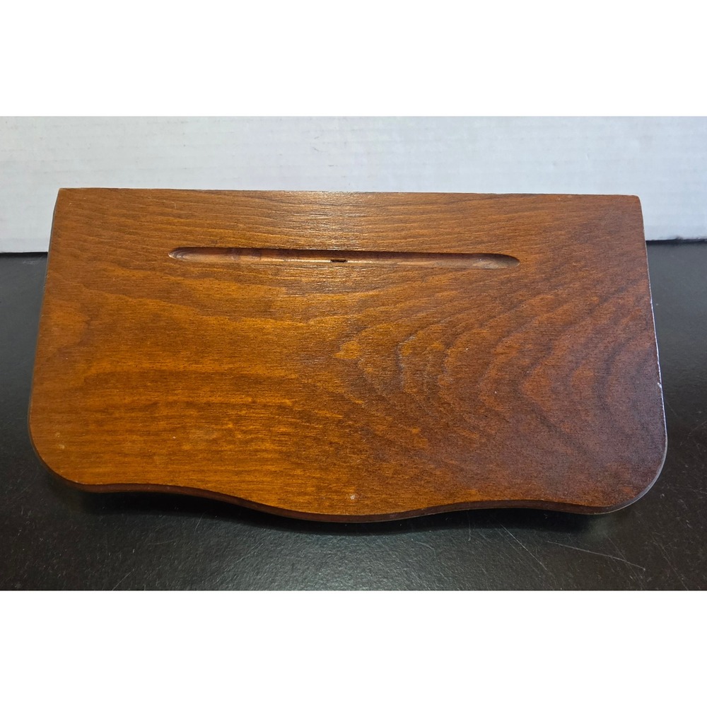 Vintage Brown Wood Wall Shelf Gold Scalloped Edge Plate Groove 9.5in